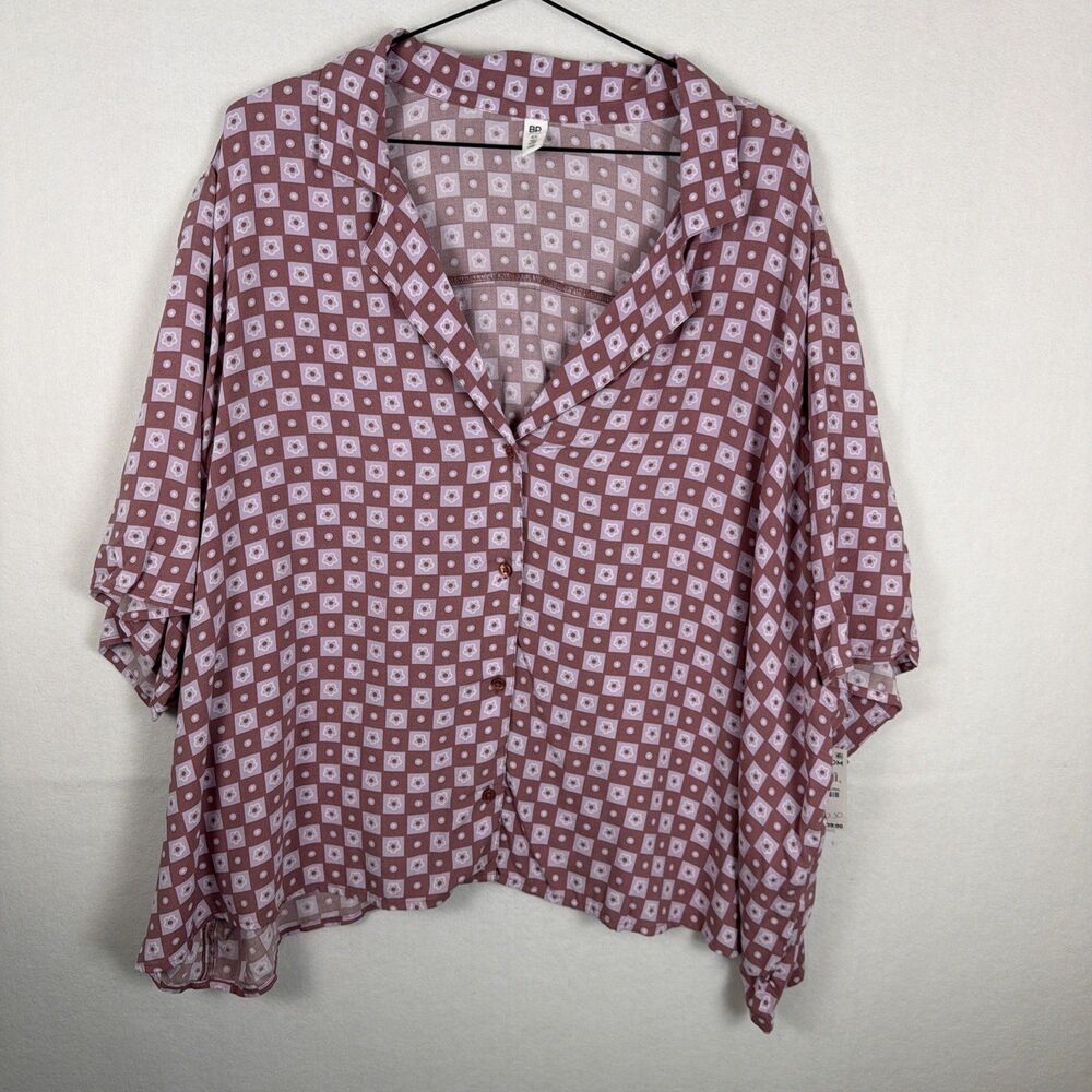 BP Nordstrom Womens 4XL Pink Purple Geo Geometric Print Button Blouse Top